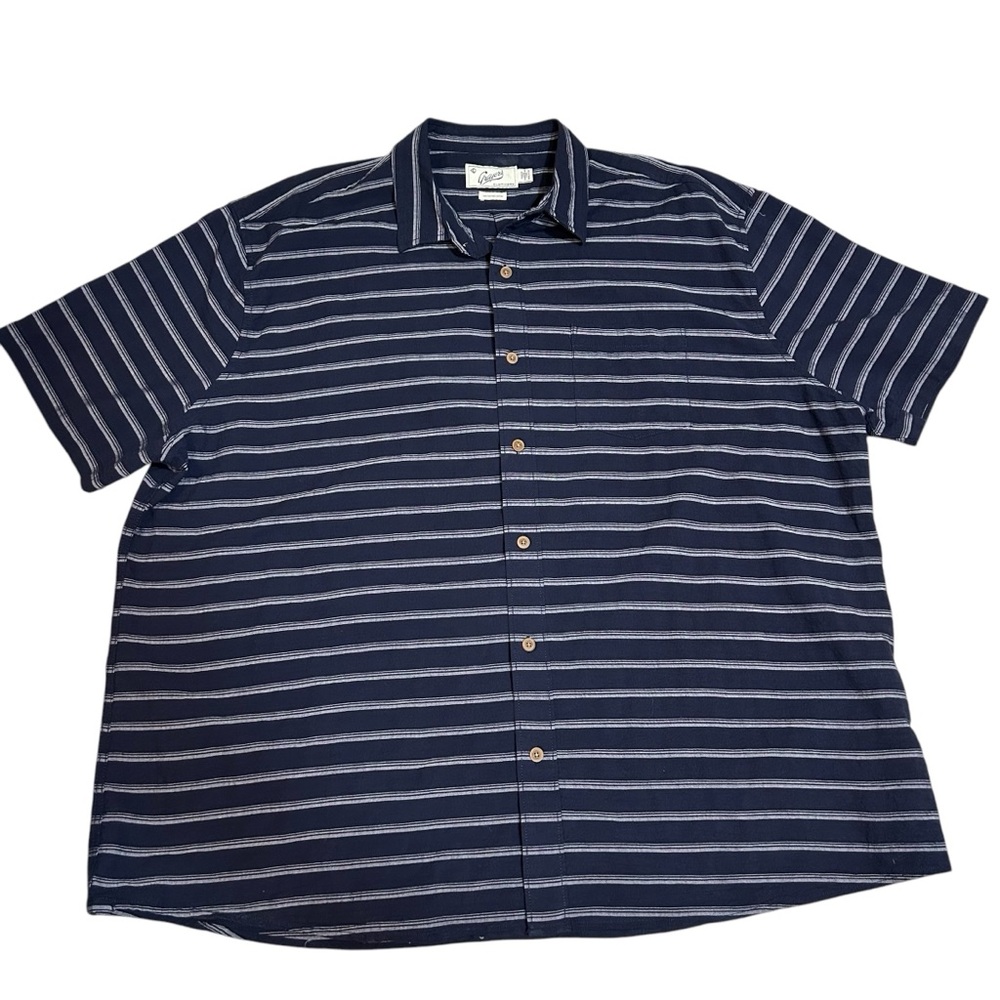 Grayers Clothiers Short Sleeve Woven Button Down Navy Stripes 100% Cotton XXXL